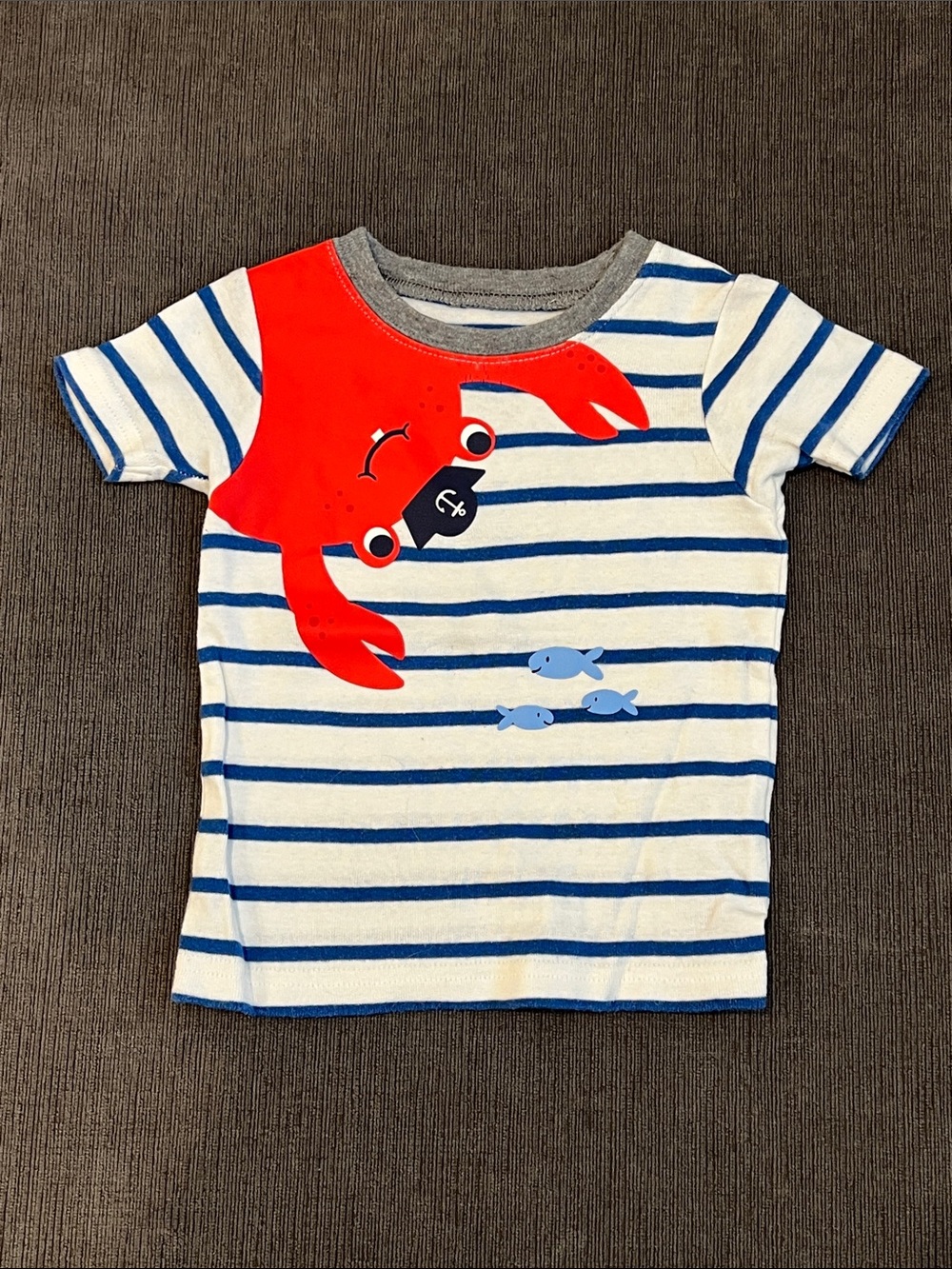Carter's Striped Tee with Red Crab Graphic - Blue & Red
